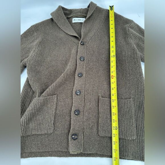 Line of Trade Cardigan Sweater Men's XL Shetland Wool Green/Brown Knit - Picture 8 of 9